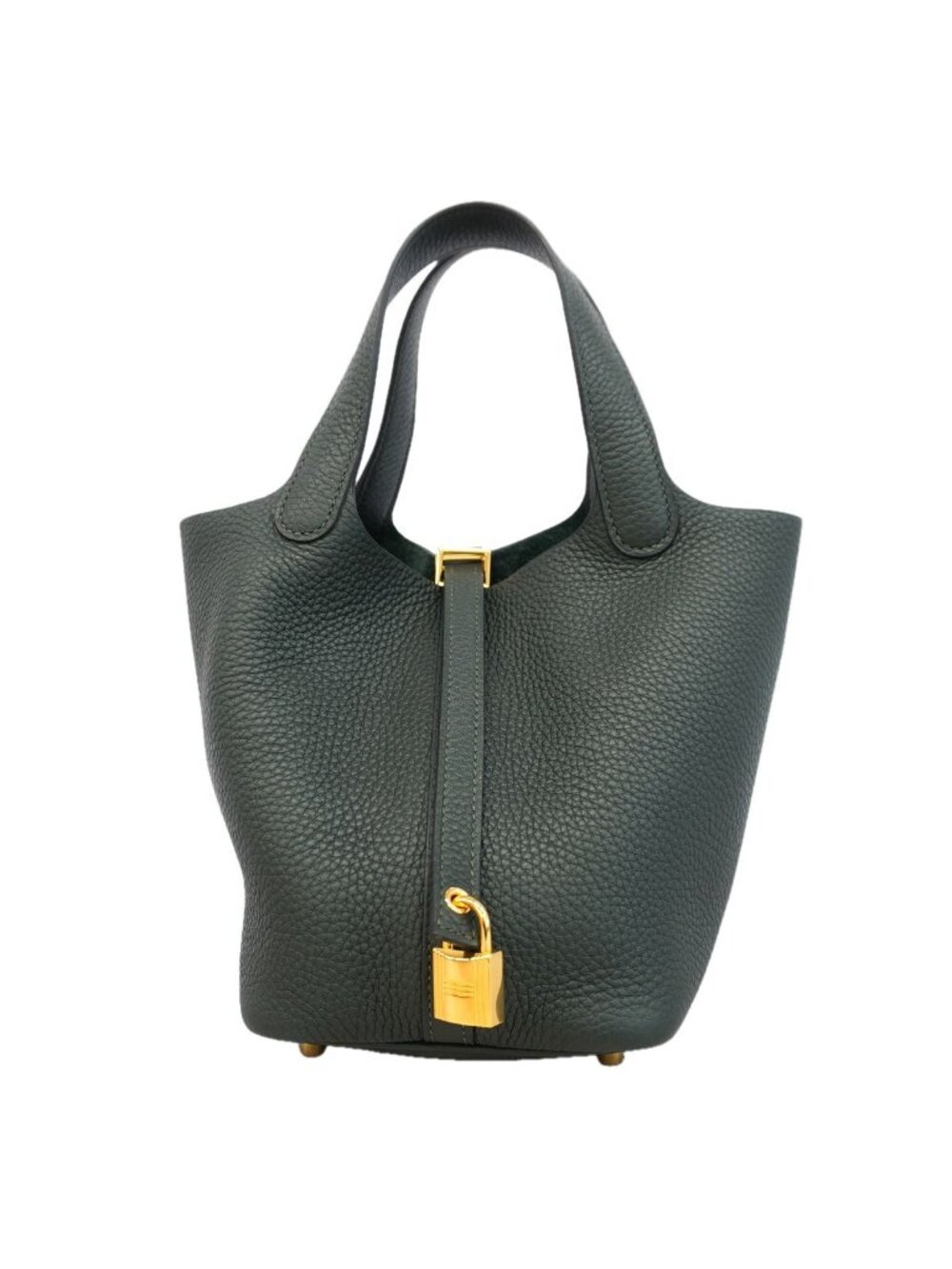 Hermes Handbag Picotin Lock PM Taurillon Clemence Vert Gold